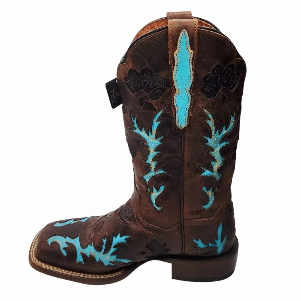 Dan Post Women's Brown‎ Turquoise Western Cowboy Boots Size 6.5M New Leather - Picture 3 of 13
